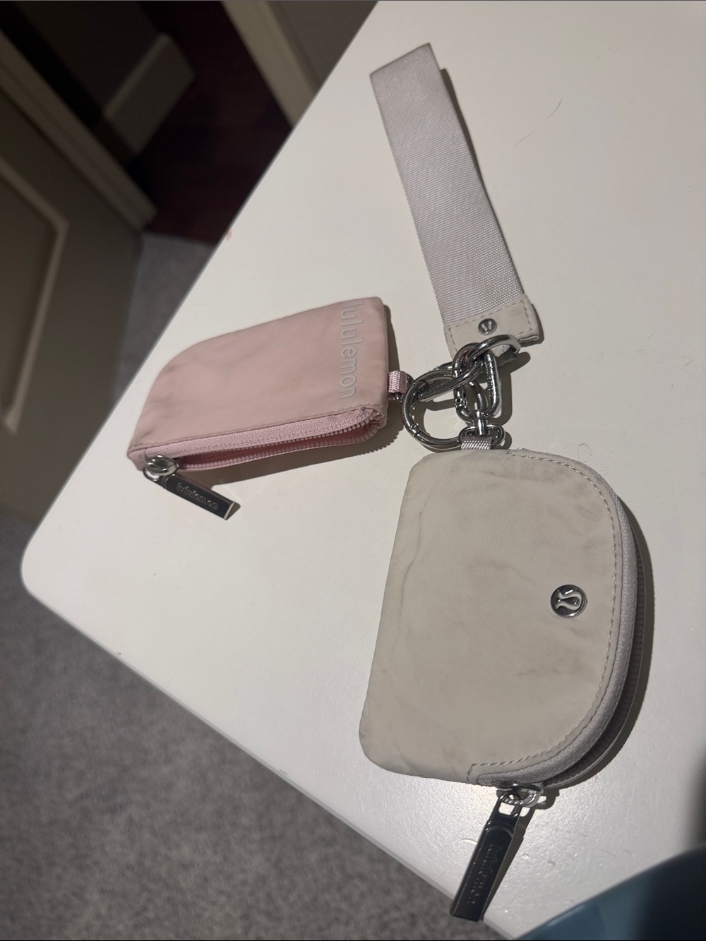 lululemon athletica Pink and Cream Wristlet Key Pouch Duo